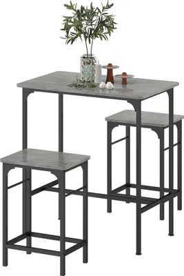Produktbild von Bartisch Set Bartisch mit Barhocker-Set Esstisch mit 2 Stühlen mit Rutschfestem Fußpolster Grau