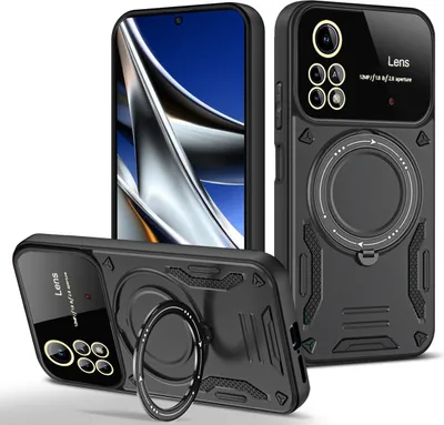 Produktbild von Rüstung Handyhülle für Xiaomi Poco X4 Pro 5G Dual-Layer Ringhalter Ständer Hülle Schwarz