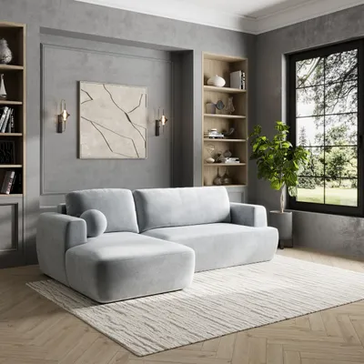 Produktbild von Masseno Ecksofa SENTI K L-S mit Schlaffunktion L-Form, Sofa mit Bettkasten, Wohnzimmersofa, Couch, Soffa, Bettsofa, Couchgarnitur- Hellgrau, PAROS 05