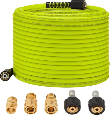 Produktbild von Hochdruckreiniger-Schlauch, 15,2 m x 0,6 cm – Ersatzschlauch für elektrische Hochdruckreiniger mit Schnellkupplungen – 14-mm-M22-Anschlüsse – 3600 PSI