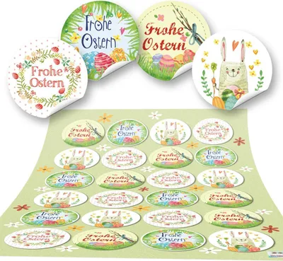 Produktbild von Logbuch-Verlag 24 Frohe Ostern Aufkleber Osterhase Osterdeko bunt Osteraufkleber rund zur Verpackung für Kindergeschenke Geschenke Give-Away grün gelb pink96 Aufkleber / 4 Bögen