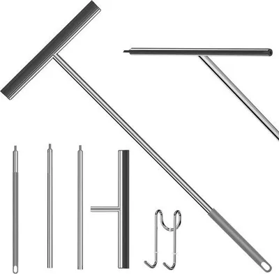 Productafbeelding van Unyqoos® Douche- en vloerwisser van roestvrij staal 18/8, verstelbare steel 133/93/53,5 cm, siliconenrand, geluidsarm, 39,5×133×2 cm, met roestvrijstalen haak 12×3 cm