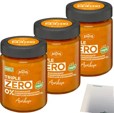 Produktbild von Zentis Triple Zero Aufstrich Aprikose Brotaufstrich 3er Pack (3x185g Glas) + usy Block