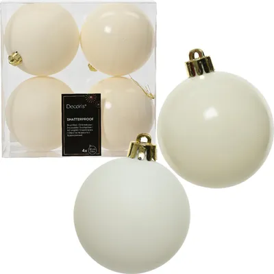 Image de Boules de Noël en plastique 10cm 4 pièces - Blanc laine