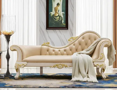 Zdjęcie produktu dla Szezlongi z prawdziwego drewna sofa kanapa otomana skórzany szezlong barokowy