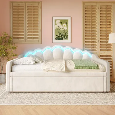 Produktbild von Odikalo Daybed Kinderbett Doppelbett Schlafsofa Tagesbett LED 90/180x200cm Beige