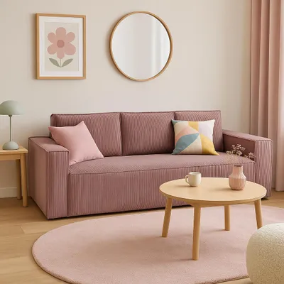 Obrázek produktu pro Rozkládací pohovka GUTTO CORDA ROSA z manšestrové látky s funkcí spánku - moderní design v módních barvách