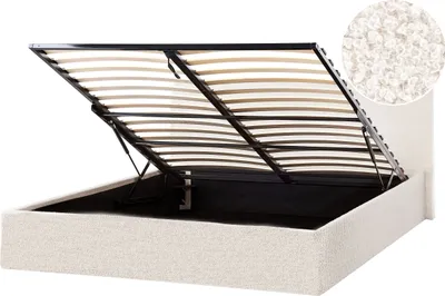 Produktbild von BELIANI Polsterbett Cremeweiß Bouclé Bettrahmen mit Lattenrost 140x200 cm Bettkasten Hochklappbar Hohes Kopfteil Modern Skandi Schlafzimmer Doppelbett