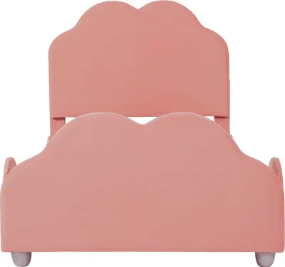 Produktbild von Flieks Kinderbett 90x200cm mit Lattenrost, Polsterbett Jugendbett mit wolkenförmigem Kopf- und Fußteil, Einzelbett Holzbett Bodenbett, Samt, Rosa