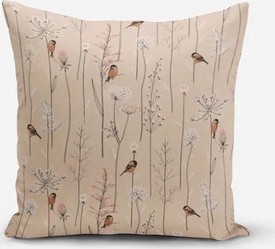 Produktbild von SCHÖNER LEBEN. Kissenhülle Soft Branch Blüten Gräser Vögel natur r Größe 60x60cm (HxB) 60x60cm (HxB) Größe