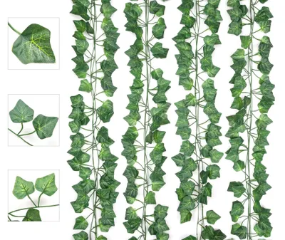 Image de Guirlande de lierre artificiel (12 éléments), guirlande suspendue de 200 cm de long, guirlande de lierre artificiel pour le jardin, les mariages, les balcons, les fêtes, la décoration murale, la décoration d'intérieur esthétique