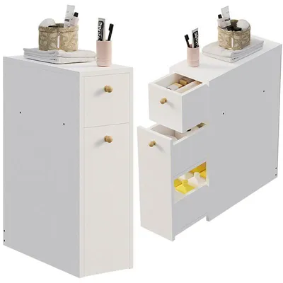 Immagine prodotto di Mobile Da Bagno Stretto / Colonna – Bianco, Moderno, Con Cassetti E Ripiani