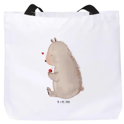 Produktbild von Mr. & Mrs. Panda Strandtasche Bär Marienkäfer - Weiß - Geschenk, Tasche, Laptoptasche, Schultasche, Freiheit, Das Leben Ist schön, Reisetasche, Motivation, Teddy, Liebe