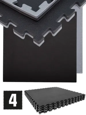 Produktbild von 3.2qm Profi Fitnessmatte 2cm - 4er Set 90x90 Bodenschutzmatte für Fitnessgeräte