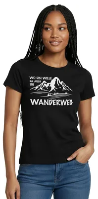 Produktbild von Spreadshirt Wo Ein Wille Da Auch Ein Wanderweg Frauen T-Shirt, XXL, Schwarz
