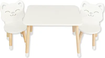 Produktbild von Babytisch mit kätzchenstühlen, ein tisch und zwei stühle, weiß
