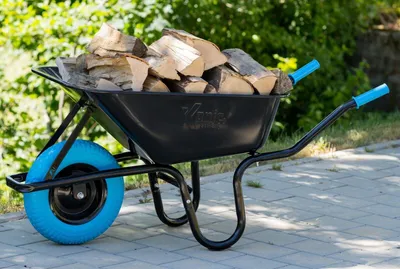 Produktbild von TIREX by xonic® Schubkarre mit Stahlfelge – Verzinkte Wanne bis 250kg/ 100l  PolyurethanPU Blau Schwarz