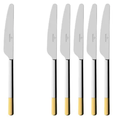 Produktbild von Villeroy & Boch Vorteilset 6 Stück Ella teilvergoldet Tafelmesser Edelstahl silber/platin vergoldet 1263510065