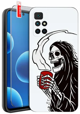 Image de Étui pour Xiaomi Redmi 10 : motif crâne et squelette d'Halloween + verre de protection 9H