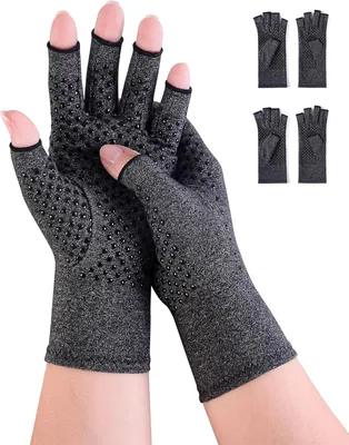 Produktbild von Arthritis-Handschuhe 2 Paar, Kompressionshandschuhe Fingerlos, Schwarz S Für Schmerzlinderung Bei Arthrose Und Durchblutungsförderung Im Alltag