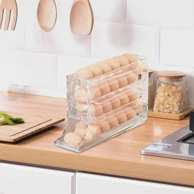 Produktbild von Eierspender für Kühlschrank, 4-stufiger Eierhalter für Kühlschrank, Automatischer Eierspender, Eierhalter Doppellagiger, Eierspender Automatisch Rollender, platzsparendes Eierregal für den Kühlschrank