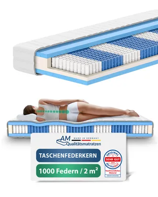 Produktbild von AM Qualitätsmatratzen | 1000 Federn 7-Zonen Taschenfederkernmatratze | 270x200 cm - H2 | 270/200 | Federkernmatratze | Härtegrad H2