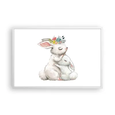 Produktbild von Gerahmtes Poster - Weißer Rahmen - Kaninchen Hase Kinder - 91,5x61 cm - Wand Bild - Wanddeko - Wandbilder - Kunstposter - Wandposter - Bilderrahmen - Bilder - Kunstdruck - P2WAA91x61-4725