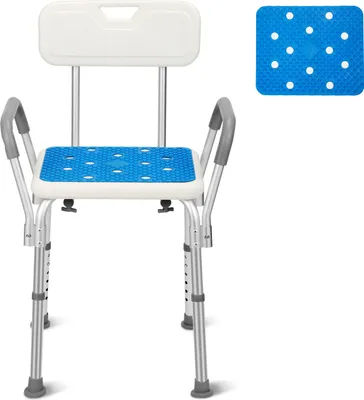 Produktbild von Jiubiaz Duschhocker Duschhocker & -sitze Duschstuhl Badehocker Höhenverstellbar Anti-Rutsch bis 136kg mit Armlehne mit Rückenlehne Alu