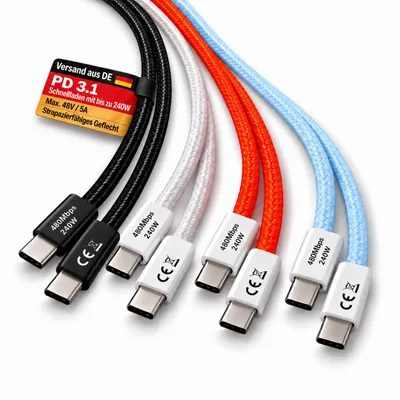 Produktbild von JAMEGA USB-C auf USB-C Ladekabel 240W PD 3.1, Orange, 1,8 m