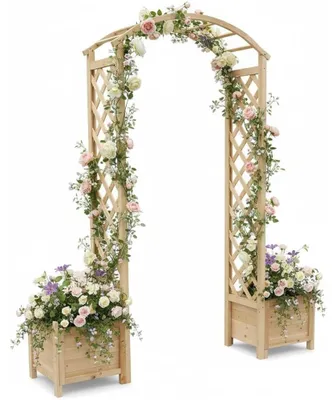 Immagine prodotto di Mucola traliccio con fioriera traliccio per rampicanti arco di rose aiuto per fioriere colonna di rose arco di legno pergola rampicante - finitura naturale