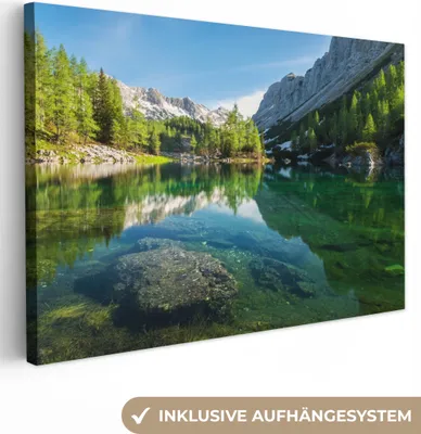 Produktbild von MuchoWow® - Leinwandbilder - Wasser - Berge - Felsen, Wandbild, Wanddeko Bilder Wohnzimmer, 120x80 cm