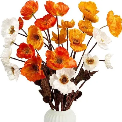 Image de Unyqoos® : Lot de 6 fleurs artificielles de pavot en soie, 59 cm – Fleurs décoratives d'automne pour vases hauts, jardin, mariages et événements, tige avec âme en acier flexible