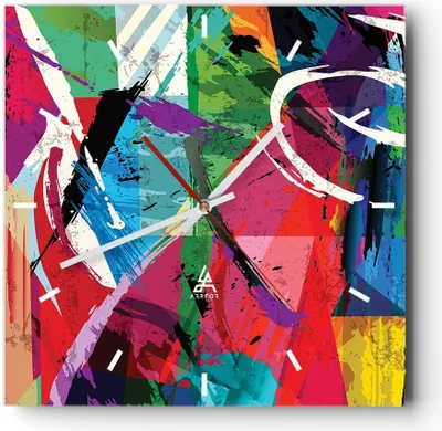 Produktbild von Wanduhr - Quadrat - Glasuhr - Abstraktion modern - 30x30cm - Schleichendes Uhrwerk - Lautlos - zum Aufhängen bereit - Dekoration Modern - Wanddekoration aus Glas - C3AC30x30-3635