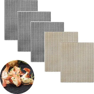 Zdjęcie produktu dla Mata do grillowania z powłoką nieprzywierającą, 5 sztuk, 40 x 33 cm, teflonowa, wielokrotnego użytku, do grillowania, gotowania i pieczenia