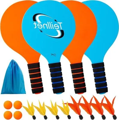 Produktbild von Strandspiel-Set, 4 Paddles, 4 Bälle, Holz, Gartenparty