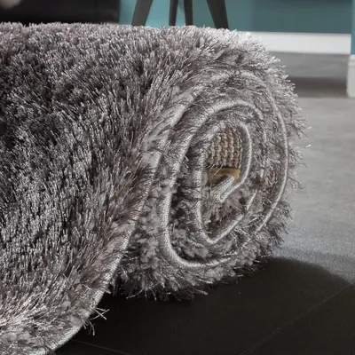 Produktbild von Edler Teppich Shaggy Hochflor Einfarbig Flauschig Glänzend In Grau Hellgrau Grösse 60x100 cm