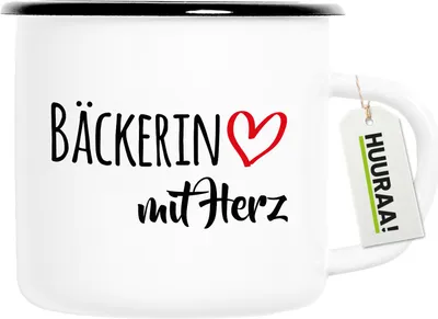 Produktbild von Huuraa Emaille Tasse Bäckerin mit Herz 300ml Vintage Campingbecher Geschenkidee