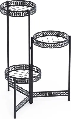 Obrázek produktu pro Regál na rostliny Famanu – černý – 3 úrovně – kovový – 50 x 70 cm – dekorace – pro rostliny