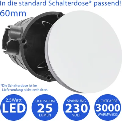 Produktbild von Moderne LED Treppenbeleuchtung 2,5W rund 6107R-WH in Weiß