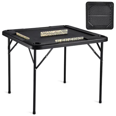 Image de Table de mahjong VEVOR, table à cartes pliable pour 4 joueurs avec 4 porte-boissons & 4 compartiments à jetons, table de jeu de dominos portable avec 1 jeu de dominos pour mahjong poke puzzles