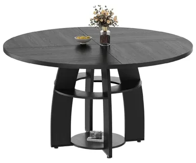 Obrázok produktu pre Okrúhly jedálenský stôl – kuchynský stôl, 120 cm – doska z MDF a drevotriesky – s odkladacou zásuvkou – úsporný dizajn – pre 4–6 osôb – čierna farba