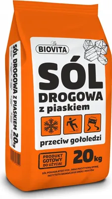 Zdjęcie produktu dla BIOVITA sól odladzająca z piaskiem 20kg Sól odladzająca do oblodzonych nawierzchni i chodników