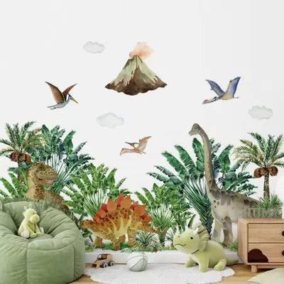 Produktbild von Dinosaurier Wandsticker Kinderzimmer Dino Wandtattoo groß selbstklebend ablösbar wasserfest Wanddeko Babyzimmer Dino Motiv