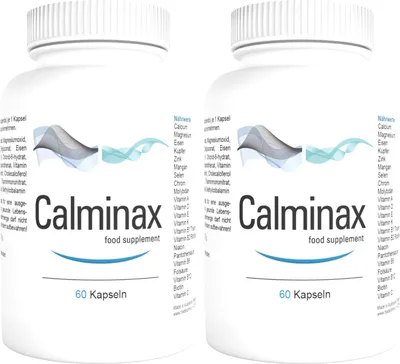 Zdjęcie produktu dla Calminax Forte – 120 kapsułek (2x60) o wysokiej dawce – oryginalna receptura ze Szwajcarii – wegański i roślinny preparat z witaminami i minerałami – opakowanie zawierające 2 sztuki