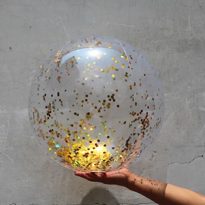 Produktbild von Strandball Jumbo Pool Spielzeug Bälle Riesen Konfettis Glitzer Aufblasbar Klar Strand Ball Schwimmbad Wasser Strand Spielzeug Outdoor Sommer Party Favors für Kinder Erwachsene ,gold,16 inches