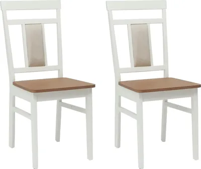 Image de vidaXL - 2 chaises de salle à manger, en bois d'hévéa massif, blanches et naturelles