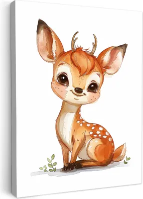 Produktbild von Leinwand Bilder 60x80 cm - Kinder Tiere - Hirsche, Bilder, Wanddeko, Wandbilder Wohnzimmer