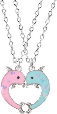 Produktbild von Bixorp Friends BFF-Halskette für 2 mit rosa und blauem Delfin – Freundschaftskette für Mädchen – Halskette für beste Freunde, Freundschaftsgeschenk für zwei