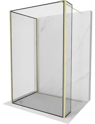 Obrázek produktu pro Mexen Kioto sprchová stěna Walk-in 140 x 90 x 40 cm, černý rámeček, zlatá kartáčovaná - 800-140-090-221-55-70-040