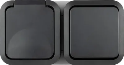 Immagine prodotto di Combinazione impermeabile REV, presa di corrente e commutatore AquaStorm, montaggio esterno, grigio, orizzontale